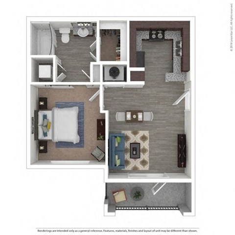 Floor plan for 1 bed, 1 bath, 562 sqft